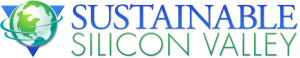 logo of the world with two green partial-circles around it and an upside down blue triangle; worlds "Sustainable Silicon Valley"