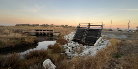 A trash capture device along the creek channel